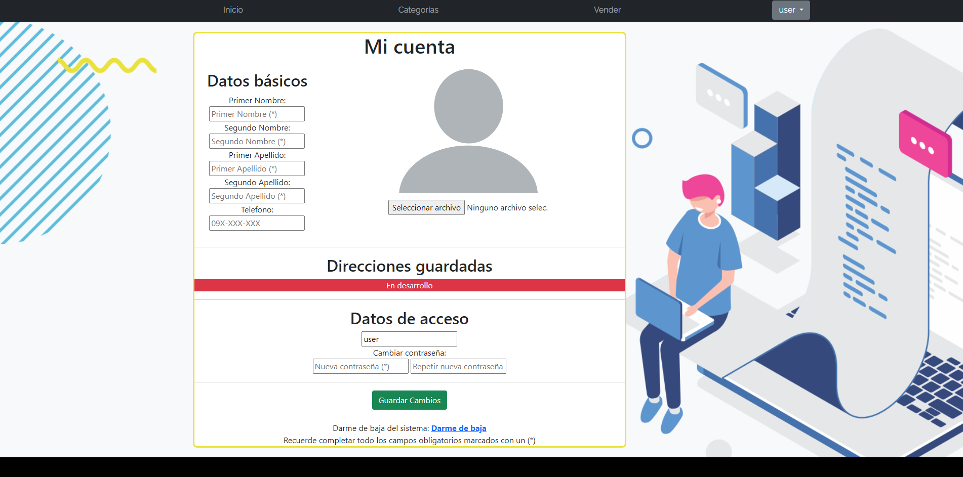 imagen que muestra el panel de usuario donde aparecen algunos datos